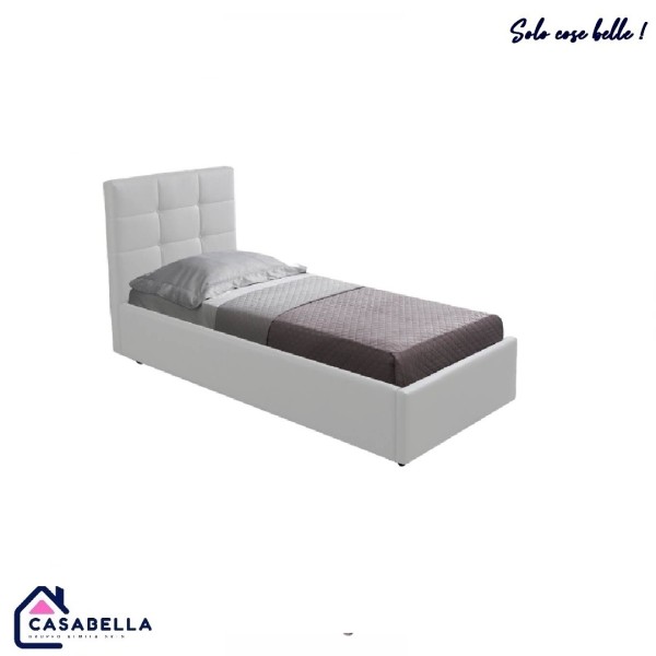 Letto singolo a contenitore in ecopelle.